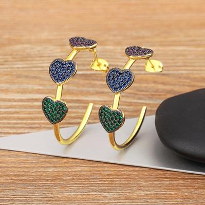 

Nidin Romantic Heart and Star Shape Fashion Lightning Colorful Zircon C Shape Hoop Circle Earrings Christmas Jewelry Wholeasale
