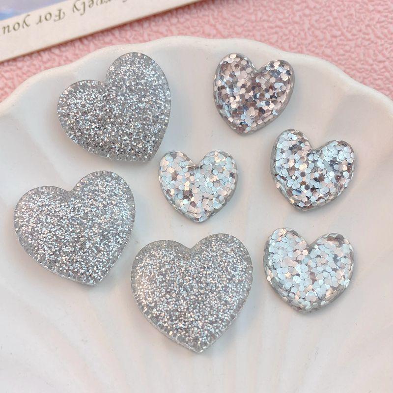 10Pcs New Cute Cartoon Silver Heart Series Flat Back Ornament Jewelry Bows Accessories