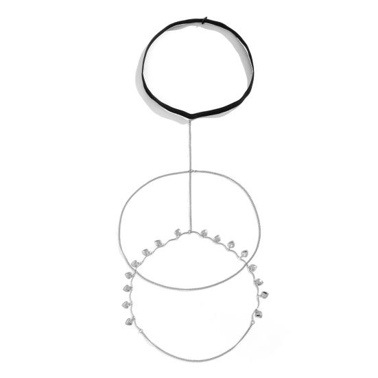 Oberschenkelkette, zweilagig, Herz-Anhänger, Schmuck, vergoldete Quasten, Beinkette für die Fotografie