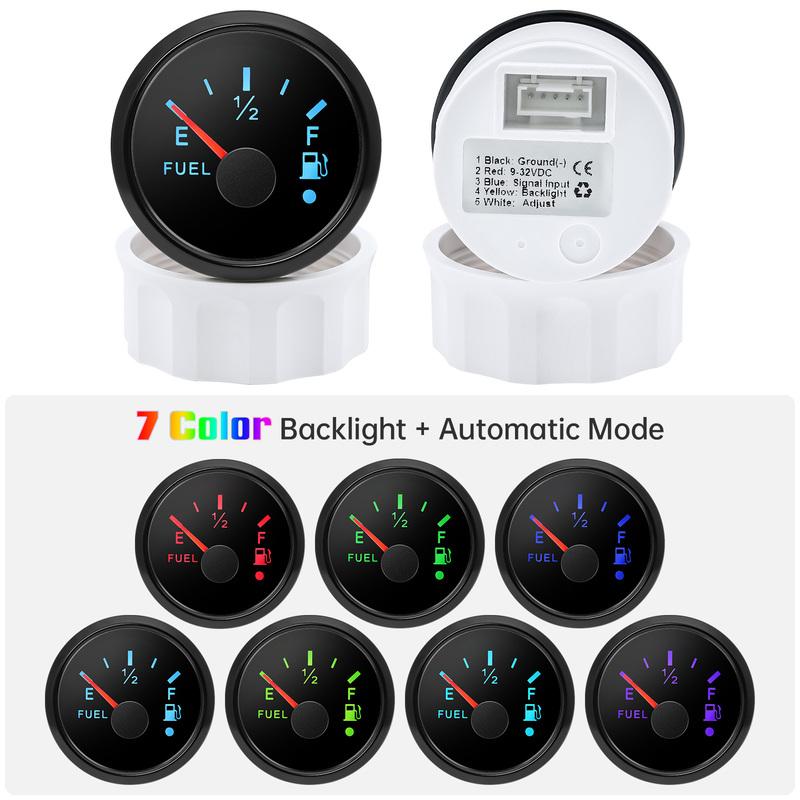 ZMFJH 7 Color Light Pointer 52MM Fuel Water Level Gauge Voltmeter Oil Pressure Meter Water Oil Temp Gauge with Alarm Optional