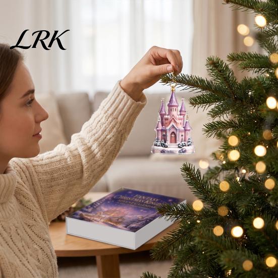 Desktop Micro Landscape Decor Fantasy Advent Calendar Box with 24 Mini Acrylic 2D Ornaments, Christmas Countdown Hanging Decorations Decoration, Moon