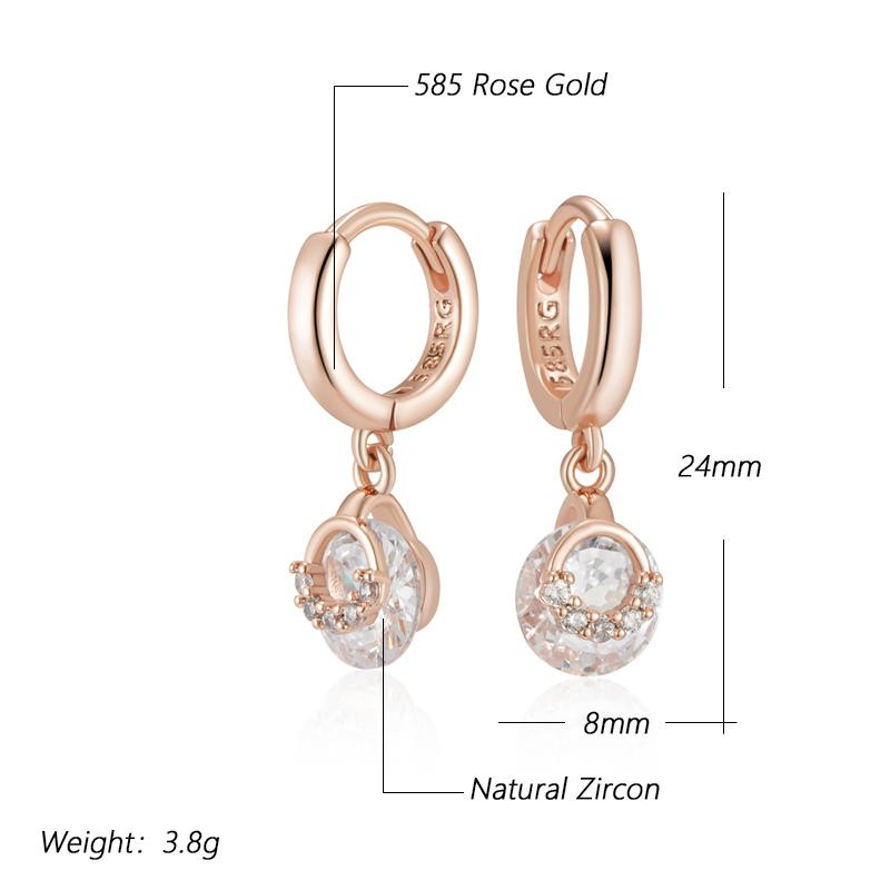 Rose Gold Color Drop Earrings For Women Fashion White Natural Zircon Accessories Daily Fine Jewelry Crystal Gift