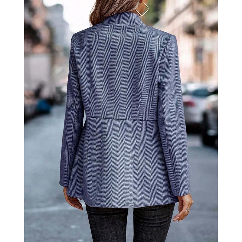 VEZFAA   Women's Fashion Casual Solid Color Print Fall Winter Long Sleeve Stand-Neck Jackets & Coats