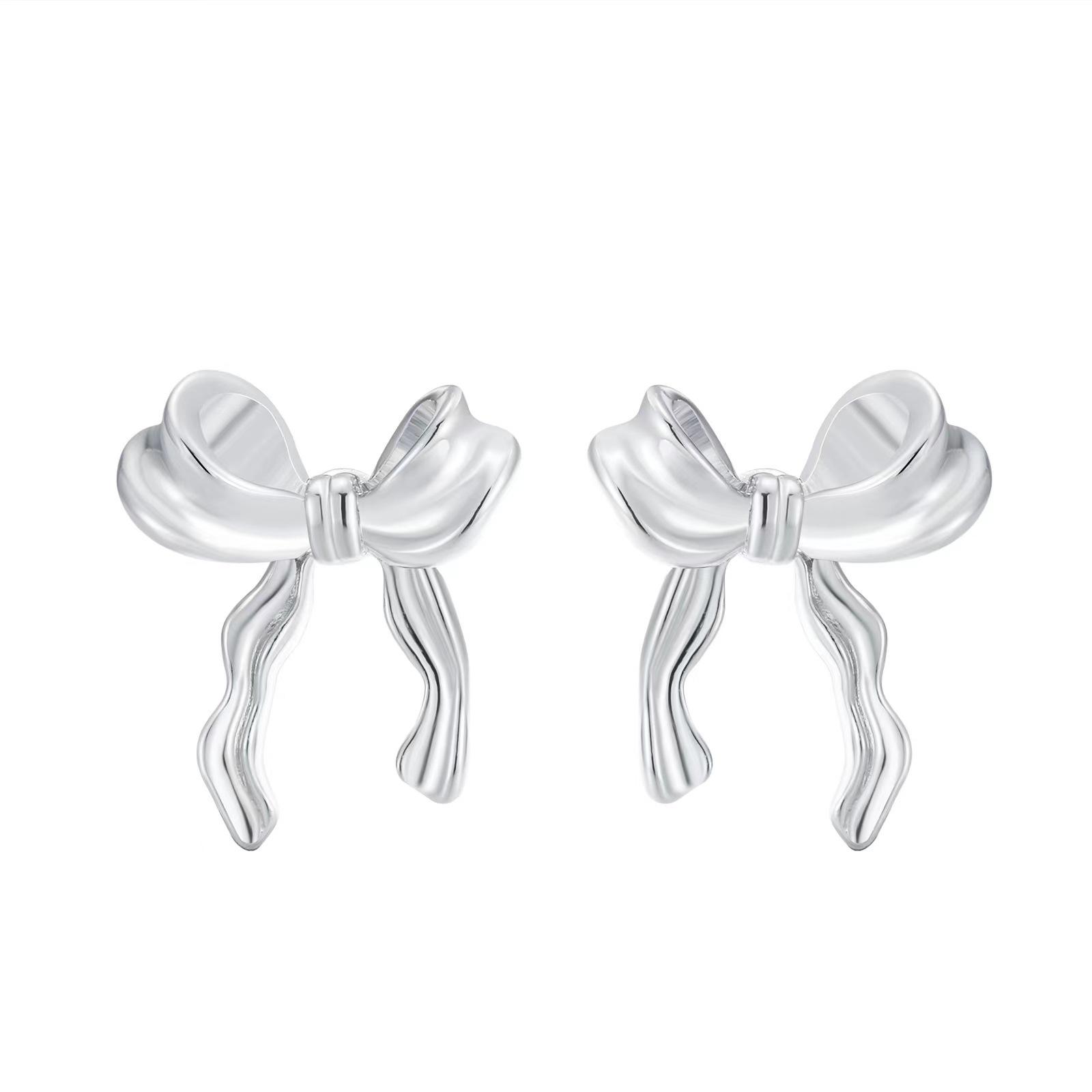

Серьги с бантами женские, Темпераментные универсальные изысканного дизайна, Высококлассные, с чувством легкой роскоши, нишевые серьги серебряный