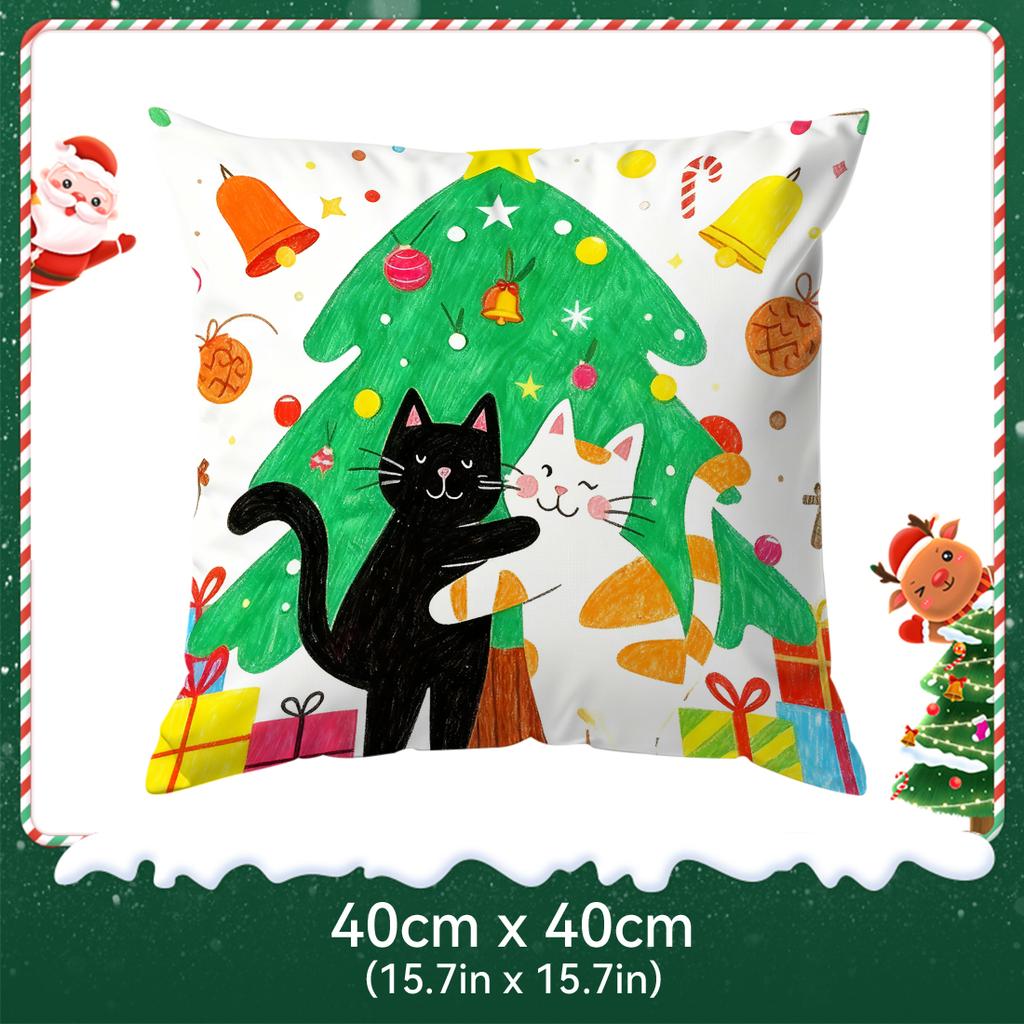 Christmas Tree Cat Cushions Pillowcase Polyester Cushion Cover Throw Pillow Pillowcover Home Car Sofa Decor