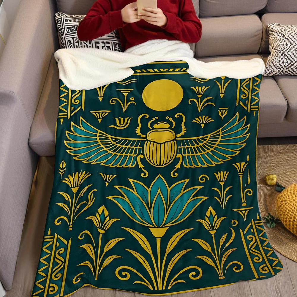 Egyptian Scarab Flannel Blanket Warm Soft Halloween Christmas Couch Warm Cozy Decorative Decor Gift for All Season