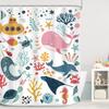 Cartoon Sea Animals Shower Curtain Cute Underwater Theme Print for Kids Bathroom