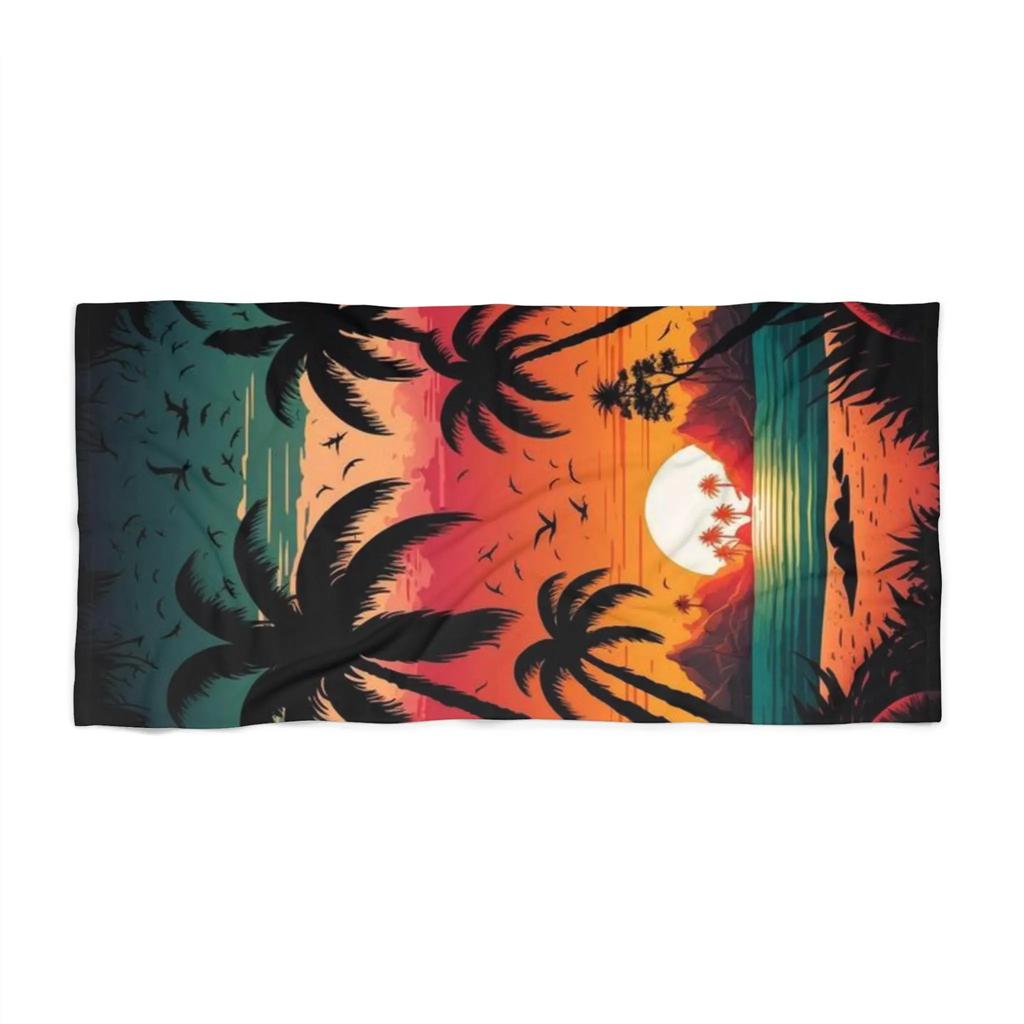 Vintage Sunset Palm Tree Beach Towel Microfiber Lightweight Absorbent Quick Dry Oversized Stylish for Camping Vacation Boho