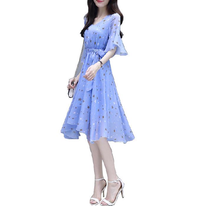 Damen Sommer 2023 Schlank machendes Kurzarm-Druckkleid - Europäischer & Amerikanischer Stil