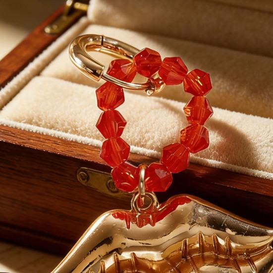 1 Pair Drop Earrings Red Faux Crystal Beaded Ring Three-Dimensional Metallic Lip Shape Leverback Earrings Jewelry Gift