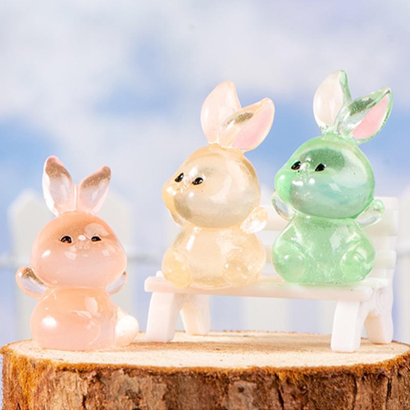 Luminous Little Rabbit Mini Figurine Micro Landscape Decoration Cute Cartoon Miniatures Home Decoration Accessories Gifts