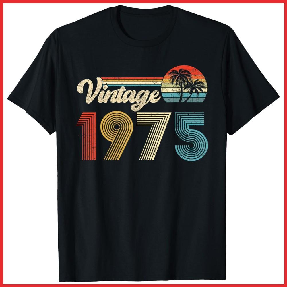 Vintage 1975 50th Birthday 50 Year Old Black Cotton T-Shirt Unisex T-Shirt