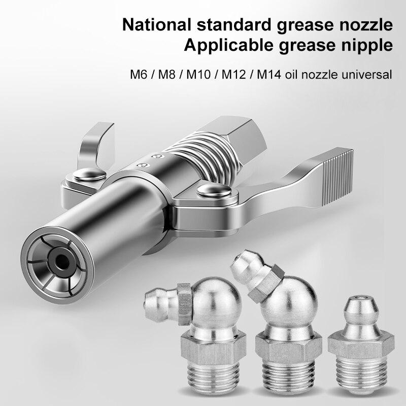 10000 PSI Grease Tool Coupler Heavy-Duty Quick Lock and Release Double Handle Stainless Steel NPTI/8 Leak-Free Grease Tool Tip