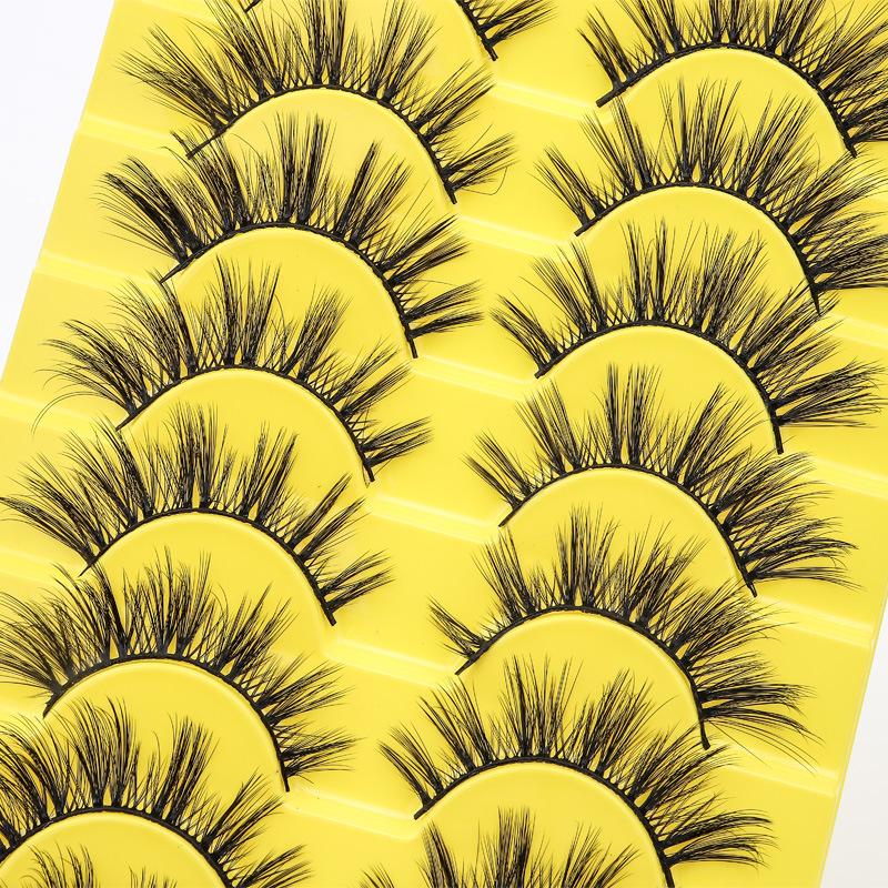 10 Pares de Cílios Postiços Pretos 3D Multicamadas Curvatura Natural Estilo Cruzado Espessos - Estilo 8DA09#