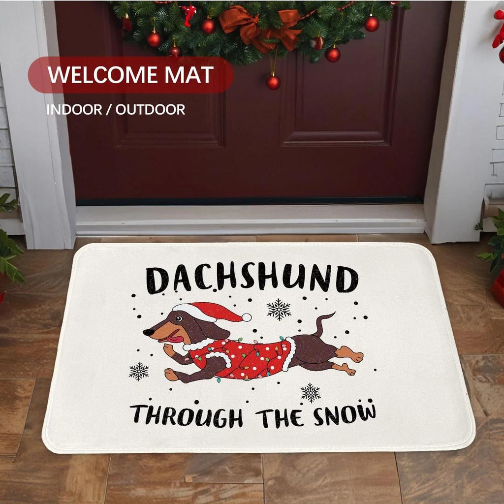 VIKAMA Christmas Dog Rug 2026 Merry Christmas Welcome Rug Indoor/Outdoor Entrance Carpet Winter Home Decoration