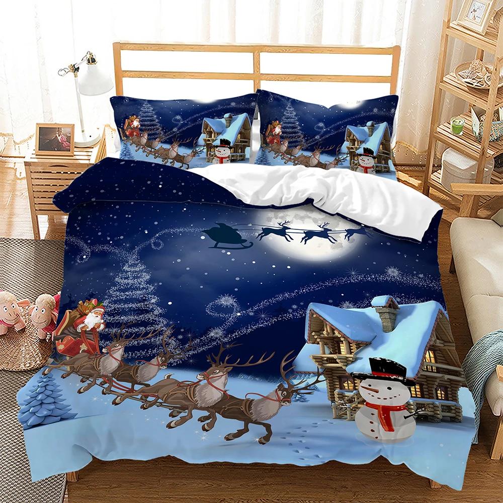 Christmas Duvet Cover Cartoon Merry Chirstmas Double Christmas Element Theme Celebrate Christmas for Friend Holiday Gifts Queen