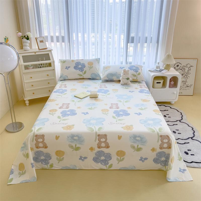 Cute Cartoon Panda Flat Sheet Kawaii Strawberry Bed Sheet Set For Girls Boys Room Decor, Cotton Twin Bed Cover With 2 Pillowcase