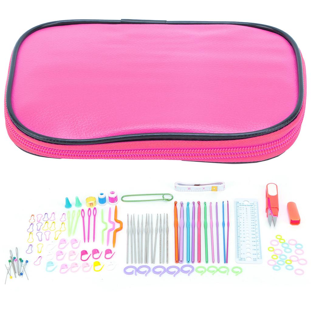 100 Pcs Crochet Hooks Set DIY 22 Crochet Set with Small Accessories for Knitting Enthusiasts BeginnersPink