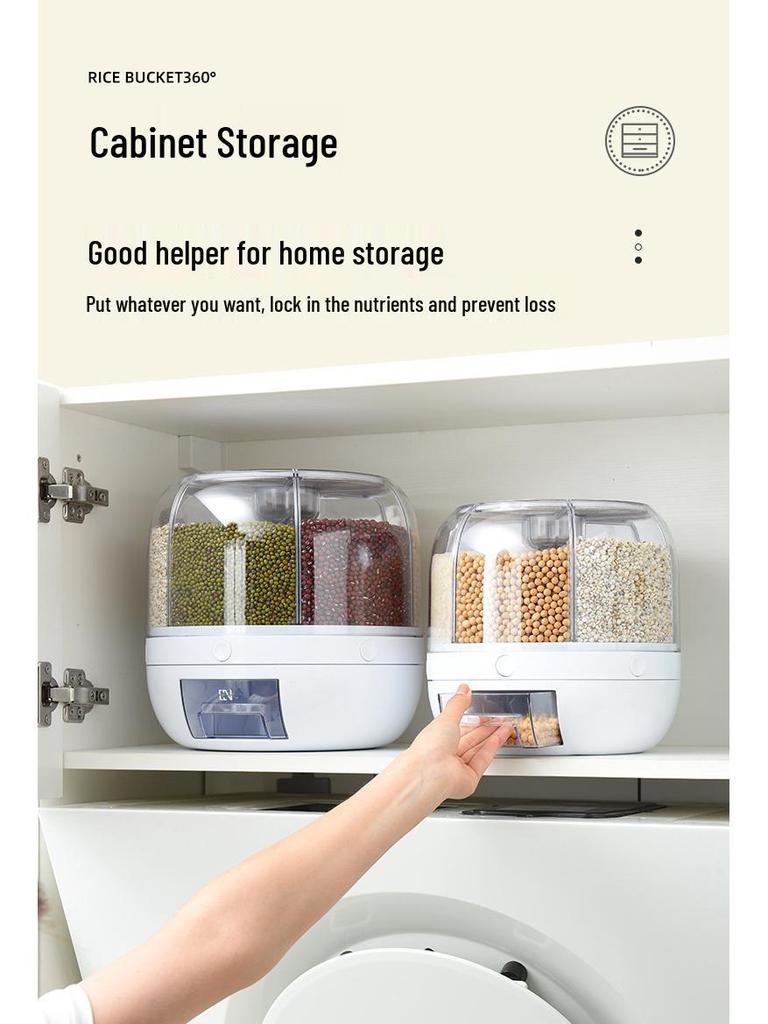 Rotating Rice & Cereal Storage Jar - Insect-Proof, Moisture-Proof, Sealed Compartment