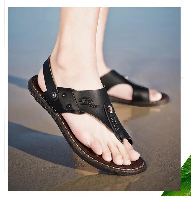 Fashion Big Size 47 Men Leather Sandals Summer Classic Men Shoes Slippers Soft Sandals Men Roman Comfortable Outdoor Walking Footwear