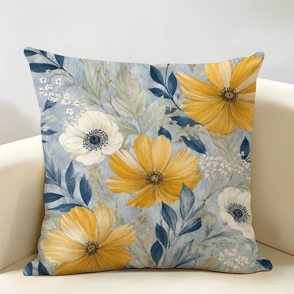 American-stylevintage Large Flowers Cushion Cover Natural Linen Throw Pillow Cover Wrinkle-Resistant Soft Machine Washable