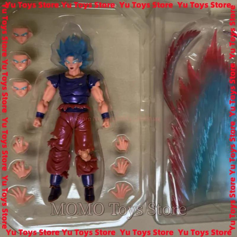 Genuine 15th Anniversary Super Saiyan Blue Goku KaioKen Battle Damaged Articulated Action Figure Collectible Anime Model Toy