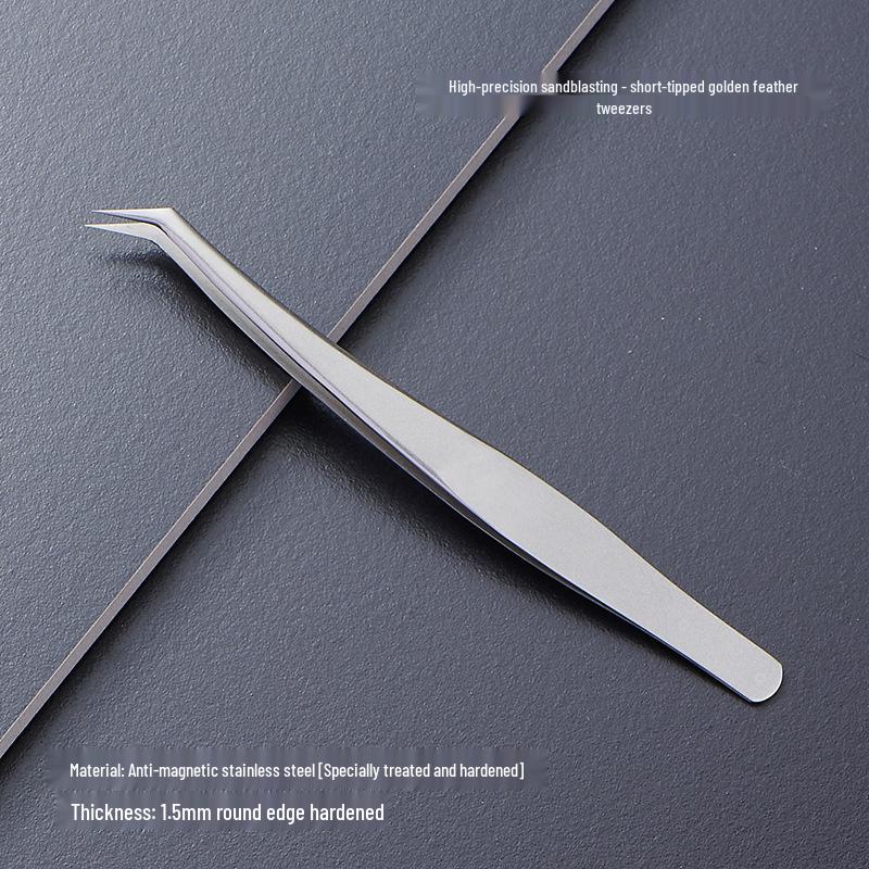 Black Anti-Static Stainless Steel Curved Tip Tweezers Set for Nail Art, Journaling, and Repairs