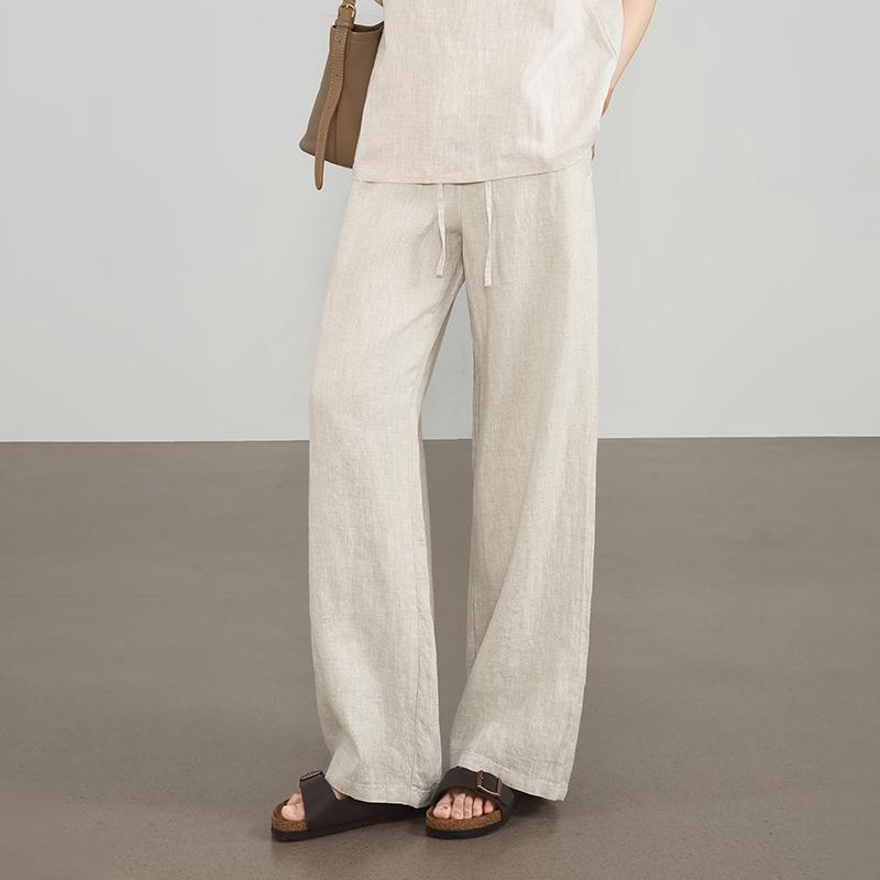 

Women s Slim Wide-Leg Linen Trousers: High-End, Old Money Style for Summer and Autumn 2026 Straight-Leg Pants - Light Rainy Color