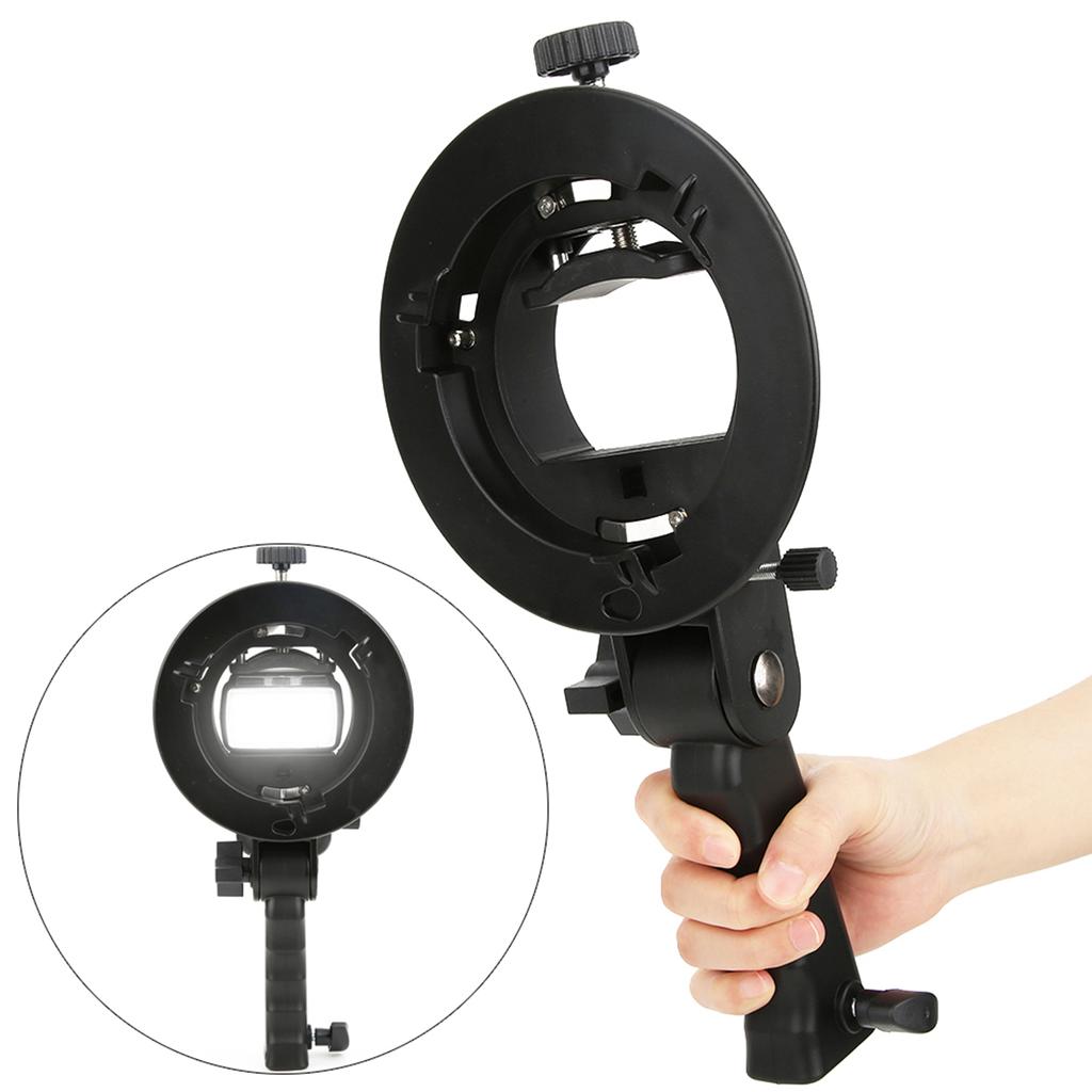 Handheld Hand Grip S Shape Bracket Accessory for Bowens Mount Camera Top Flashlight Black