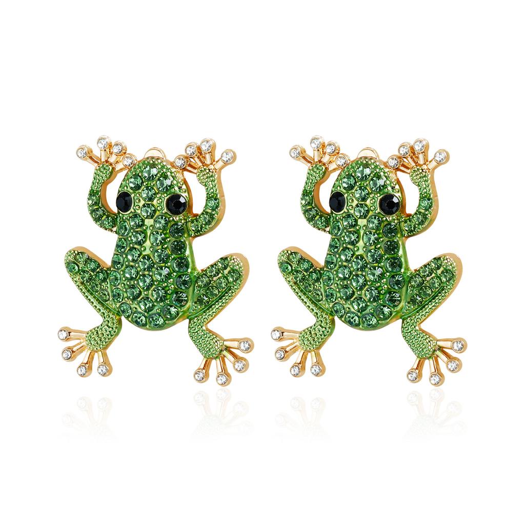 Full Diamond Frog Stud Earrings Y1K Personality Versatile Style Design Animal Earrings