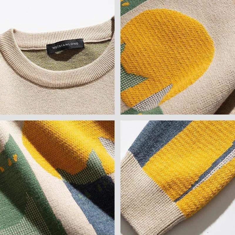 Autumn Winter Knitted Base Sweater Men Women Cartoon Full Cat Print Pullover Vintage Causal Loose Sweaters Streetwear Loose Couple Top