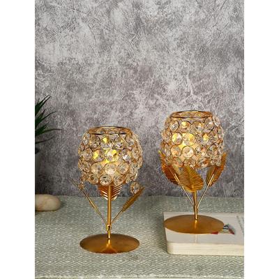 Gold Crystal Candle Holder Tea Light Stand Votive- Decorative Tealight Holders for Home Office Living Room Indoor Garden Dining Decoration (1 Box)