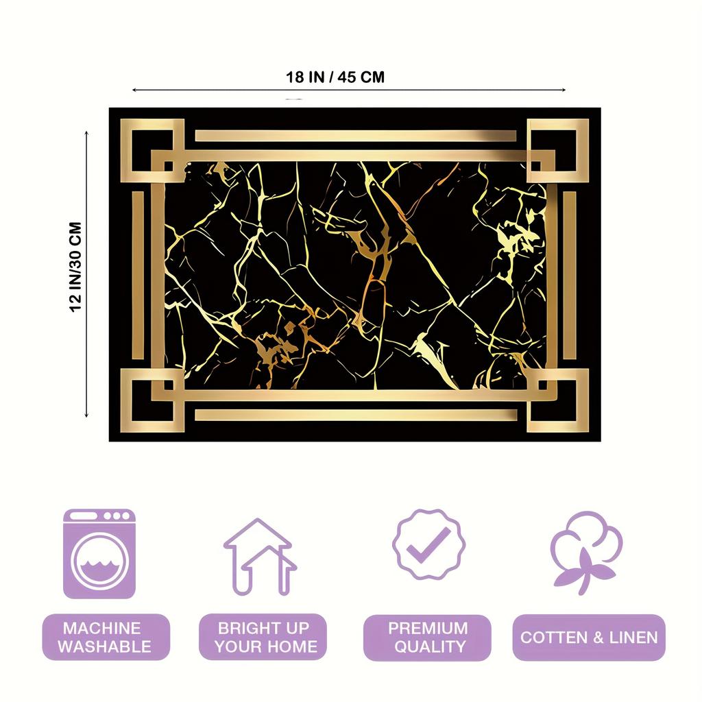 4 Stück Schwarz Goldfarbenes Elementmuster Geschirr-Matten - Tischmatten, Untersetzer, Platzsets für Küchen-Esstische, Partydekoration