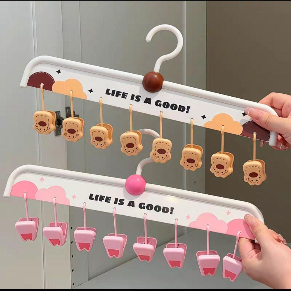 8 Clip Baby Clothes Hangers Portable Cartoon Paw Shape Hanging Sock Clips Rotatable Strong Grip Socks Organizer Holder Home