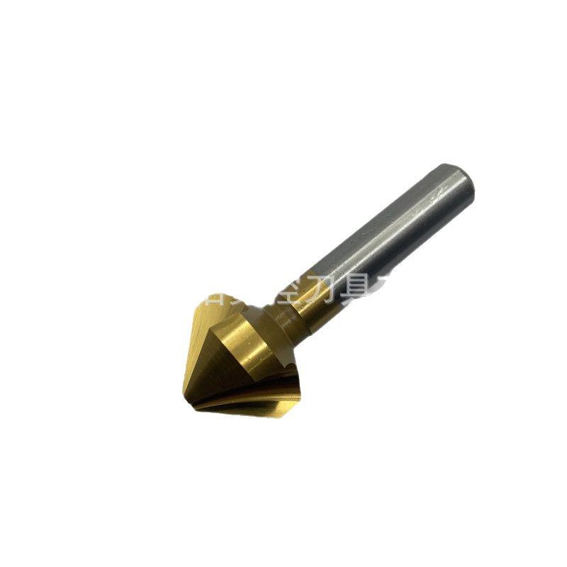 Hongfeng Titanium-Plated 90° Chamfering Cutter: Single/Three Flute, 6-50mm Countersink Drill Bit for Hole Enlargement & Spot Facing.