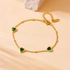 18K Gold Plated Green Heart Charm Bracelet, Dainty Emerald CZ Link Bracelet for Women, Elegant Jewelry