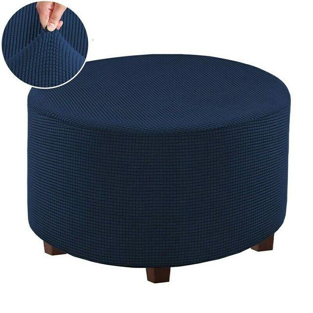 Jacquard Ottoman Stool Cover Elastic Round Footstool Sofa Slipcover Footrest Chair Covers For Recliner Sofa Cover Washable