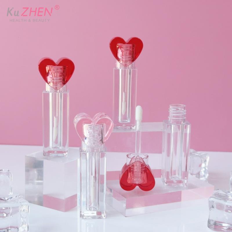 Leerer Lippenlack-Tiegel Nachfüllbarer Lippenstift-Glosstube Kosmetik Niedliche Herzförmige Klare Große Pinsel Lippenstift Verpackungsröhrchen Behälter