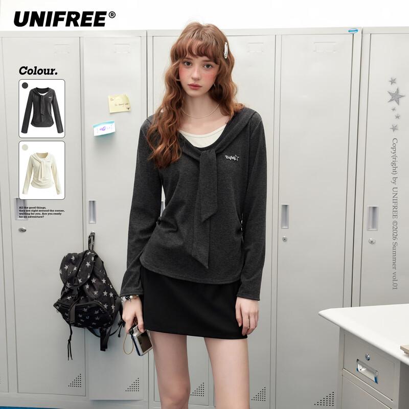 UNIFREE Korean Style Faux Two-Piece Slim-Fit T-Shirt One Size