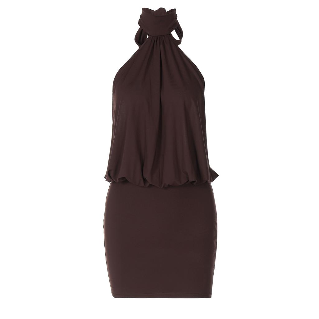 Women's Summer New Sexy Halter Mini Dress Sleeveless Tie Back Backless Ruched Bodycon Slim Fit Night Out Party Club Cocktail Dress