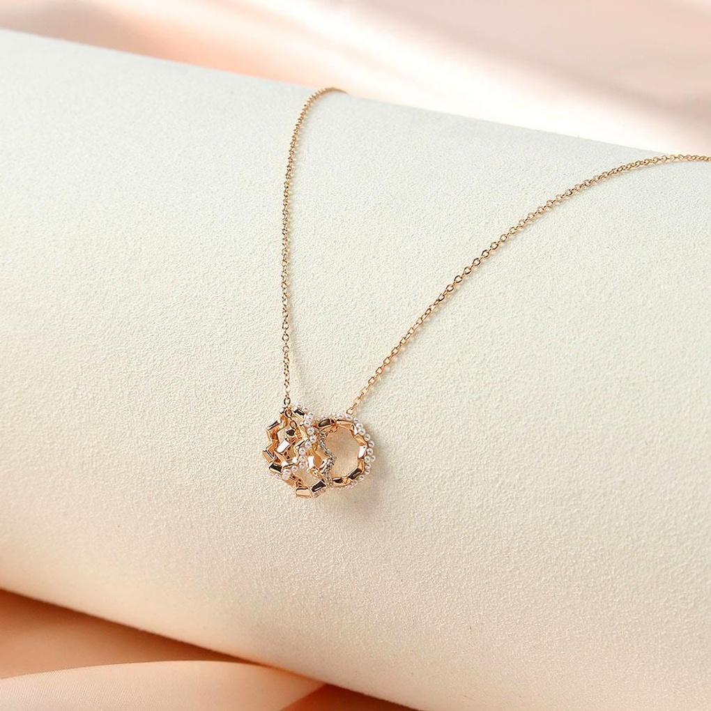 925 Silver Gold Plated Triple Ring Women's Necklace