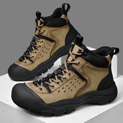 Fashion Hand-stitching Genuine Leather Outdoor Walking Boots Men Casual Leather Antiskid Hiking Boots Retro High Top Tooling Ankle Boots