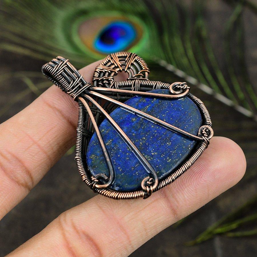 Lapis Lazuli Handmade Copper Wire Wrap Jewelry Pendant 2.21" R3a32