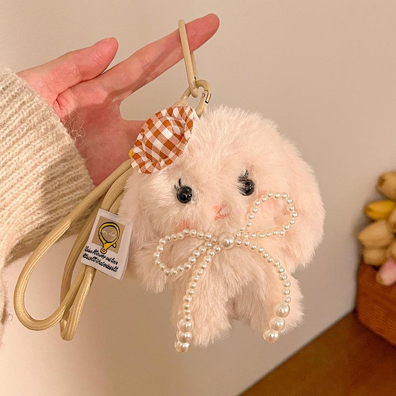 Korean Cute Lop-Eared Rabbit Plush Keychain - Heart Bag Charm & Girly Gift