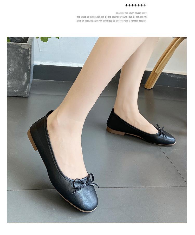 Women s 2024 Spring Square Toe Flat Shoes - Soft Leather, Bowknot Design, Versatile for Evening, Lightweight Sole for Comfortable Driving 41