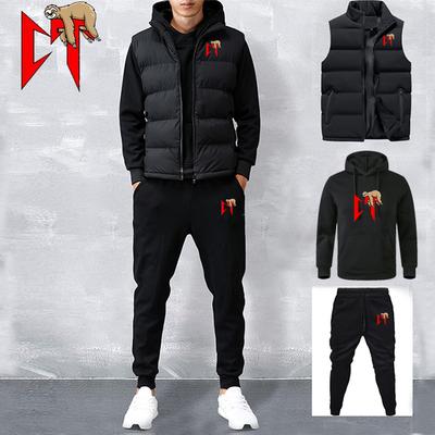Conjunto de Chándal para Hombre Chaleco+Sudaderas con Capucha+Pantalones de Chándal Traje Casual Jogger Ropa Deportiva Conjuntos de 3 Piezas para Hombre Forro Polar Streetwear