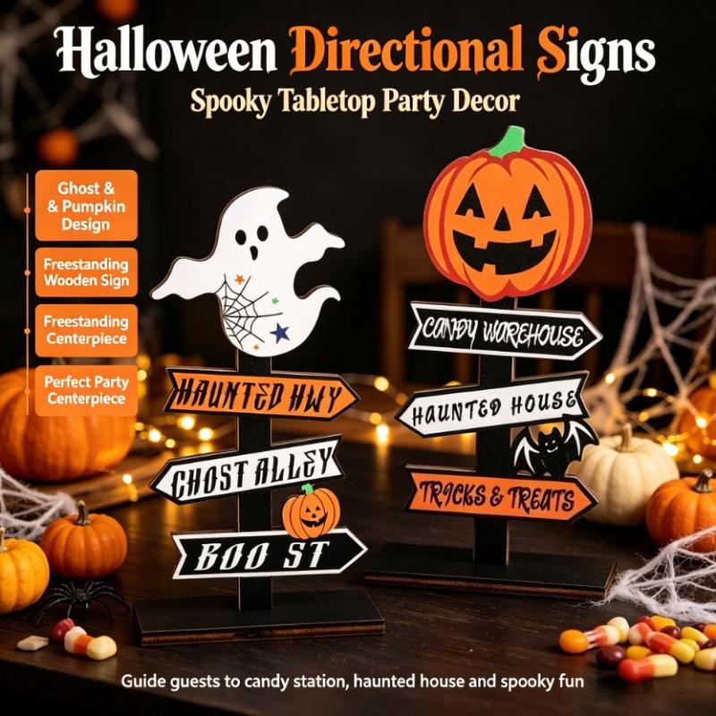 Holz Halloween Dekorationen Tisch Kürbis Geist Tischmittelstück Schmuck für Heimdeko Innen Außen Party Zubehör