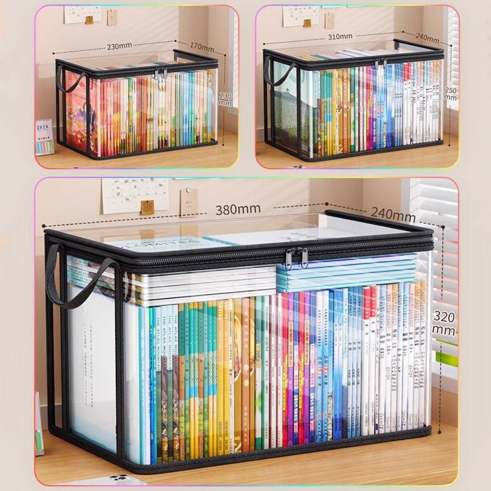 Tragbare Reißverschluss Comic-Aufbewahrungstasche Stapelbar Transparent Klare Tasche Griff Staubdicht Faltbare Tasche Schüler