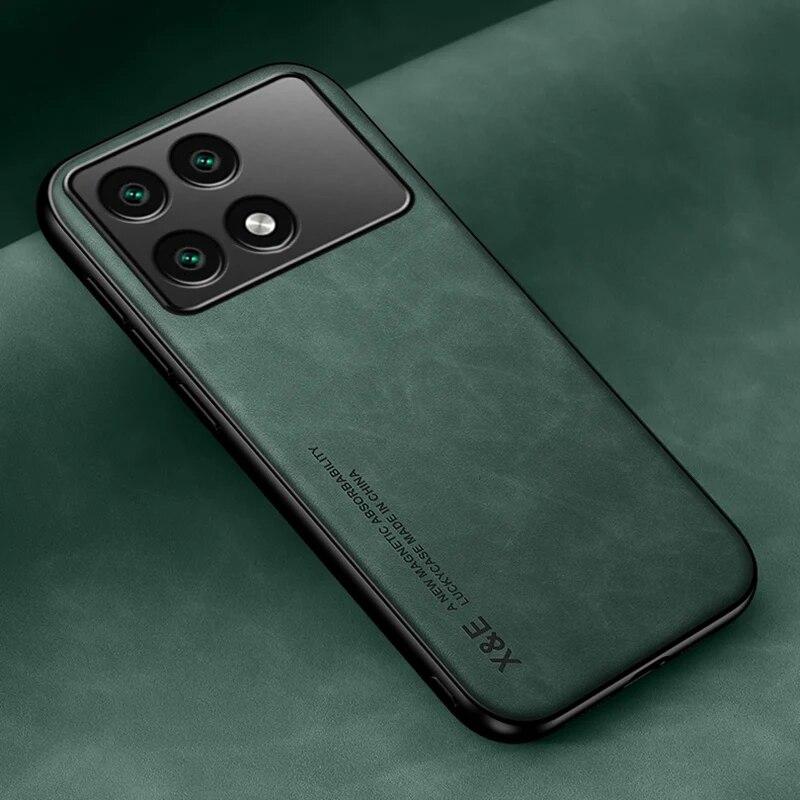 

Роскошный чехол из искусственной кожи для Xiaomi Poco X6 Pro, магнитный автомобильный держатель, силиконовый защитный чехол для телефона Poco X5 X4 Pro 5G For Poco X6 зелёный