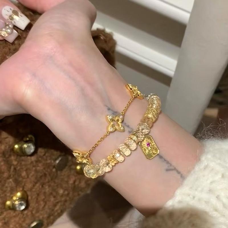 18k Electroplated Rhombus Flower Bracelet Retro Temperament Bracelet Light Luxury Jewelry Women